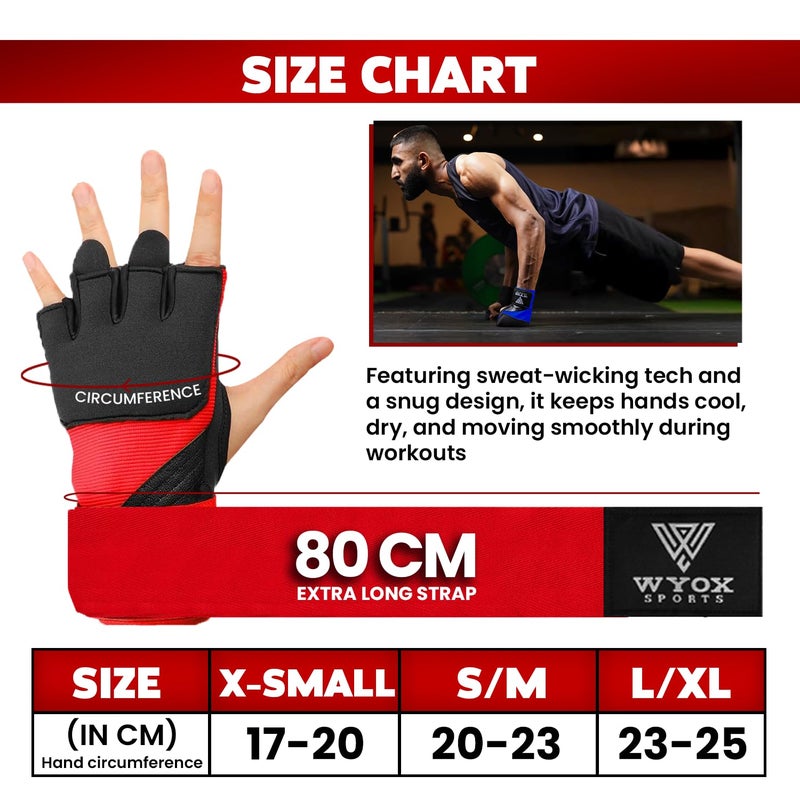 WYOX Gel Boxing Hand Wraps Inner Gloves for Men & Women, 80cm Quick Wrist Straps, Padded Knuckle Protection for Muay Thai Kickboxing, Hand Wraps for Boxing & Martial Arts (Red, L/XL) - Image 5